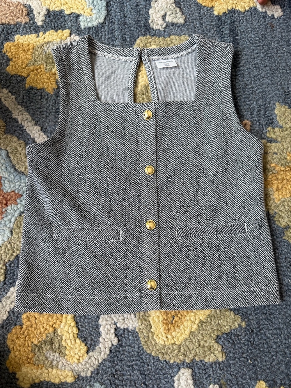 abercrombie kids Gray Herringbone Vest with Gold Buttons Back To School 11/12